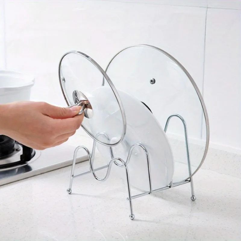 Creative Space‑Saving Desktop Kitchen Organizer Rack, Multi‑Function Stainless Steel Holder for Pot Lid Spoon