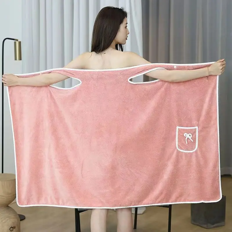 Wearable Bath Dress Wrap Towel Robe For Women Coral Fleece Strappy Bath Gown Absorbent Bathing Large Bath Towel Dress