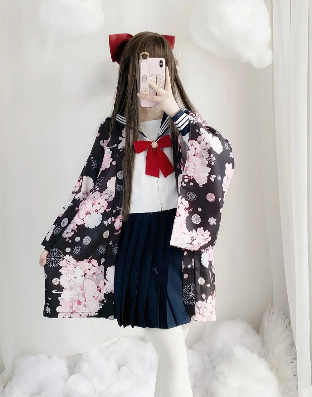 cos anime girl Japanese-style sun-proof coat vintage lolita cherry blossom cat Japanese-style haori yukata thin version