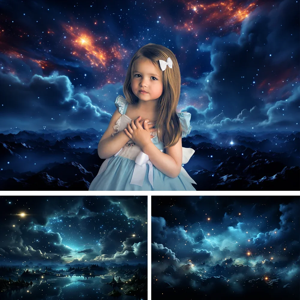 

Pregnant Photography Backdrop Dark Clouds Stars Luminous Dark Aquamarine Baby Shower Birthday Portrait Background Photo Studio