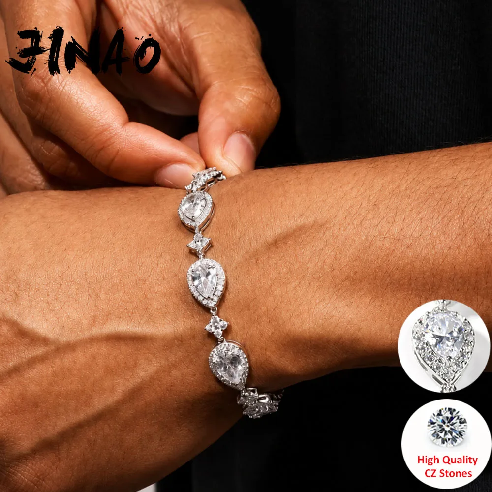 JINAO 5MM CZ Stone Hip Hop Tennis Bracelet Drop star Lock Clasp Luxury Shiny Clover Jewelry Y2k Man Rapper Gift