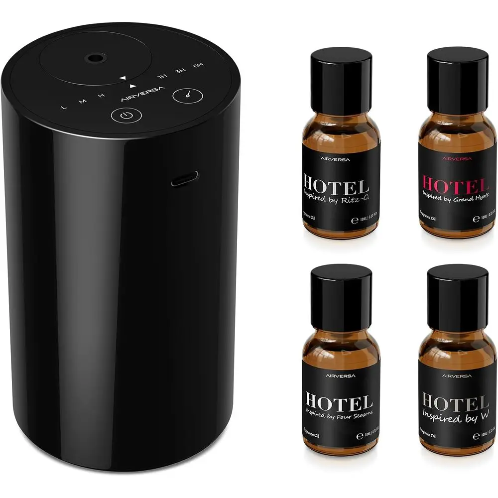 Oil Diffuser Starter Kit with 4 x 10mL Scent Oil, Battery Operated Mini Scent Air Diffuser for Home Car Office