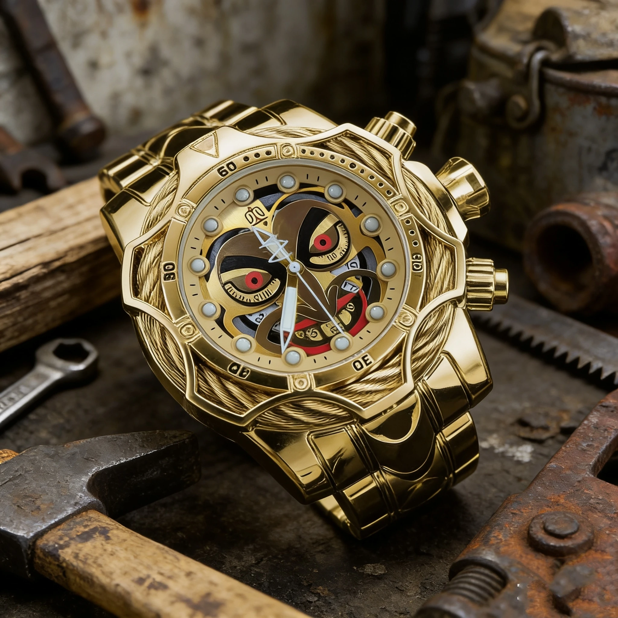 

European and American Style Oversized Dial Clown Watch for Men, Fashionable Casual Personality Quartz Watch, Light Luxury Cool Personality Stylish Trendy Men's Wristwatch