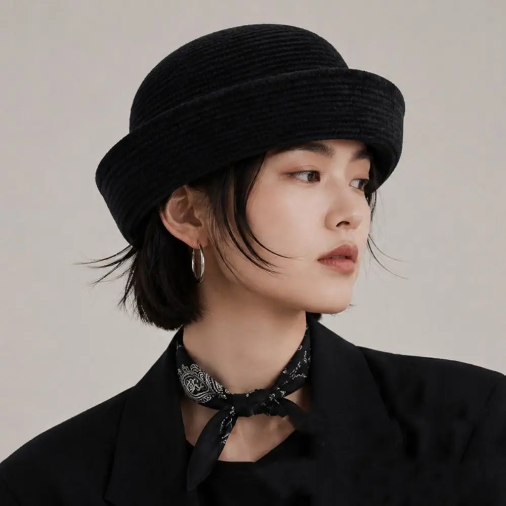 Fashion French Style Chenille Pillbox Hat Elegant Fedoras Fedora Hat Air Hostess Solid Color Sailor Hat Banquet