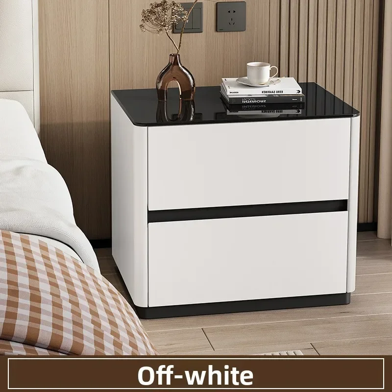 Stable All solid wood painted bedside table bedroom household bedside table tempered glass desktop sturdy and durable
