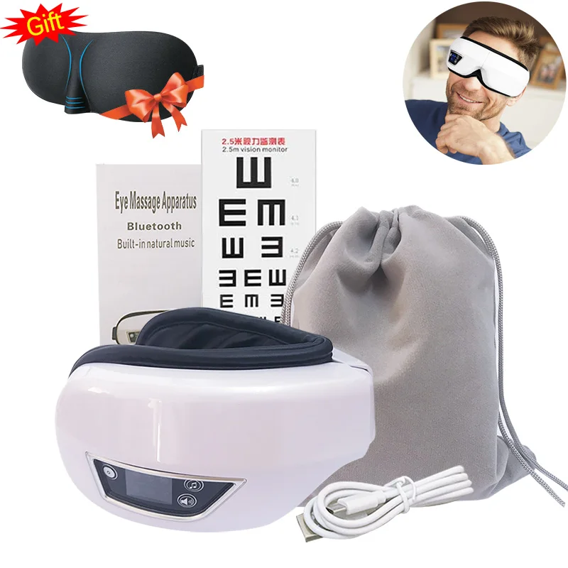 6D Rechargeable Eyes Massager With Vibraton Hot Compress Bluetooth Music Relax Eye Care Instrument  Improve Sleeping Eye Mask