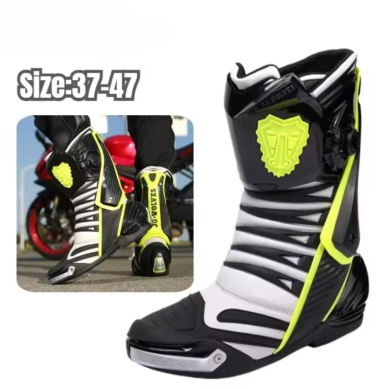 JG.WOLVES Anti-drop Cycling Shoes Off-road Motorcycle Shoes Men Motorbike Shock Absorption Wear-resistant Track Locomotive Boots