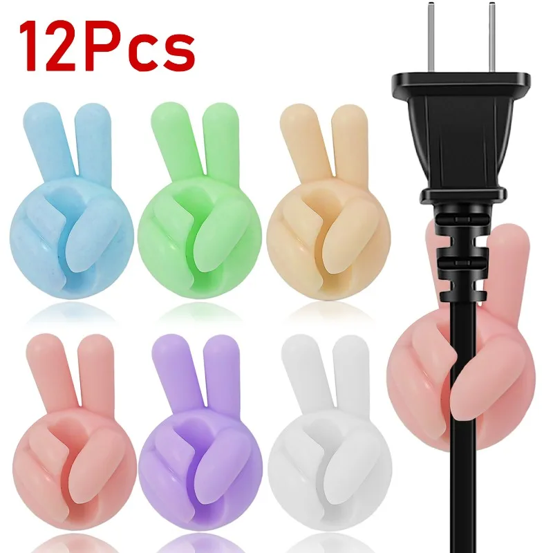 12-1pcs Cable Organizer Clips Creative Thumbs Cable Holder Self-Adhesive Wire Clips for Earphone Line Power Cord USB Data Wire