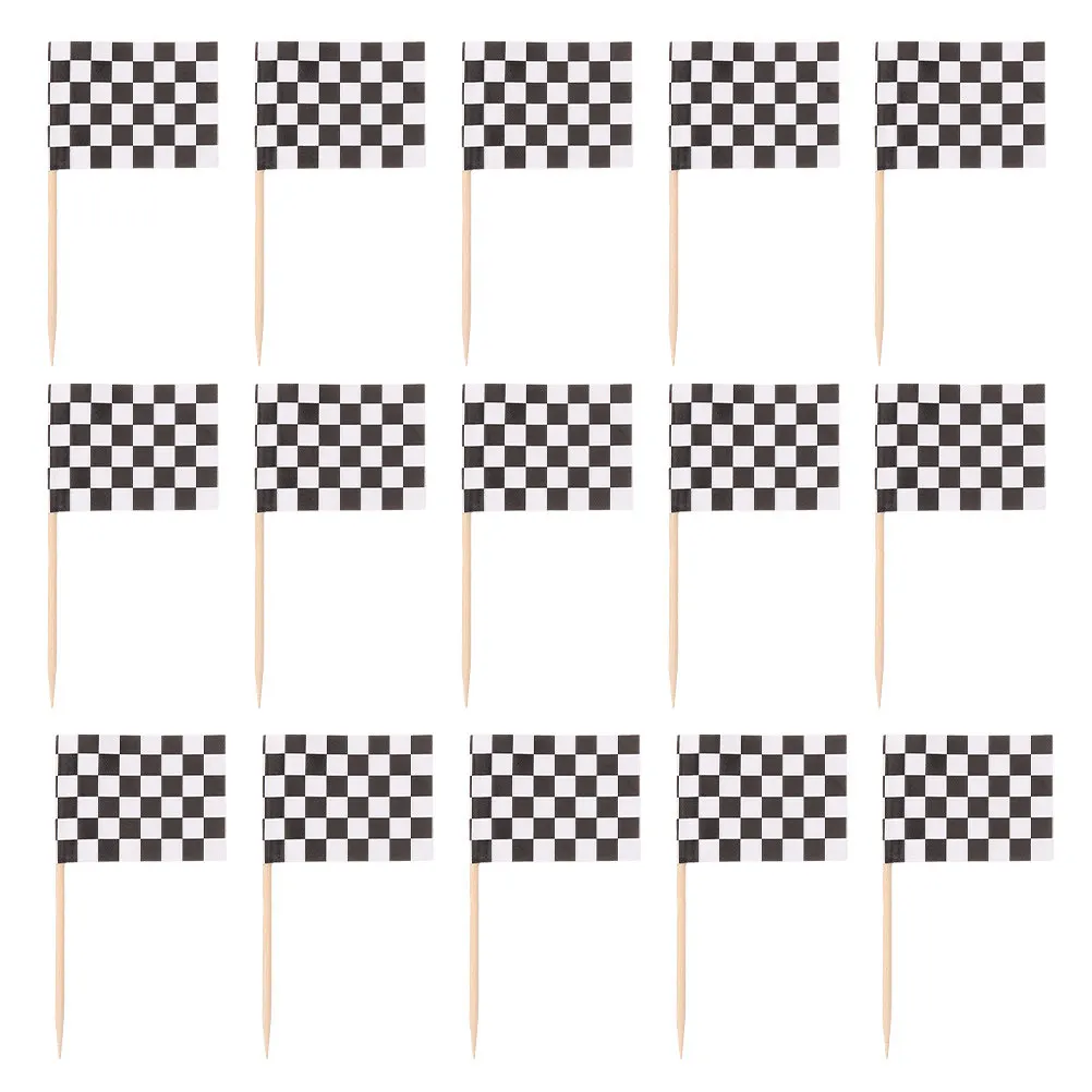 360Pcs Checkered Racing Flag Cupcake Toppers Mini Dessert Picks Cake Toothpick Flags Racing Party Decoration Supplies