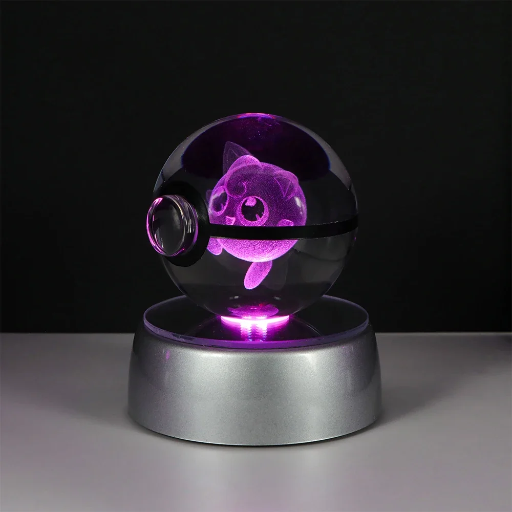 Pokemon 3D Crystal Ball Pikachu Gengar Eevee Mewtwo Anime Game Pokeball met Led Nachtlampje Basis Kerstcadeau Woondecoratie