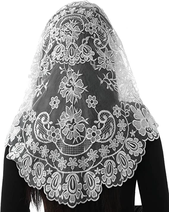 Mantilla de encaje de estilo español para mujer, velo católico multicolor