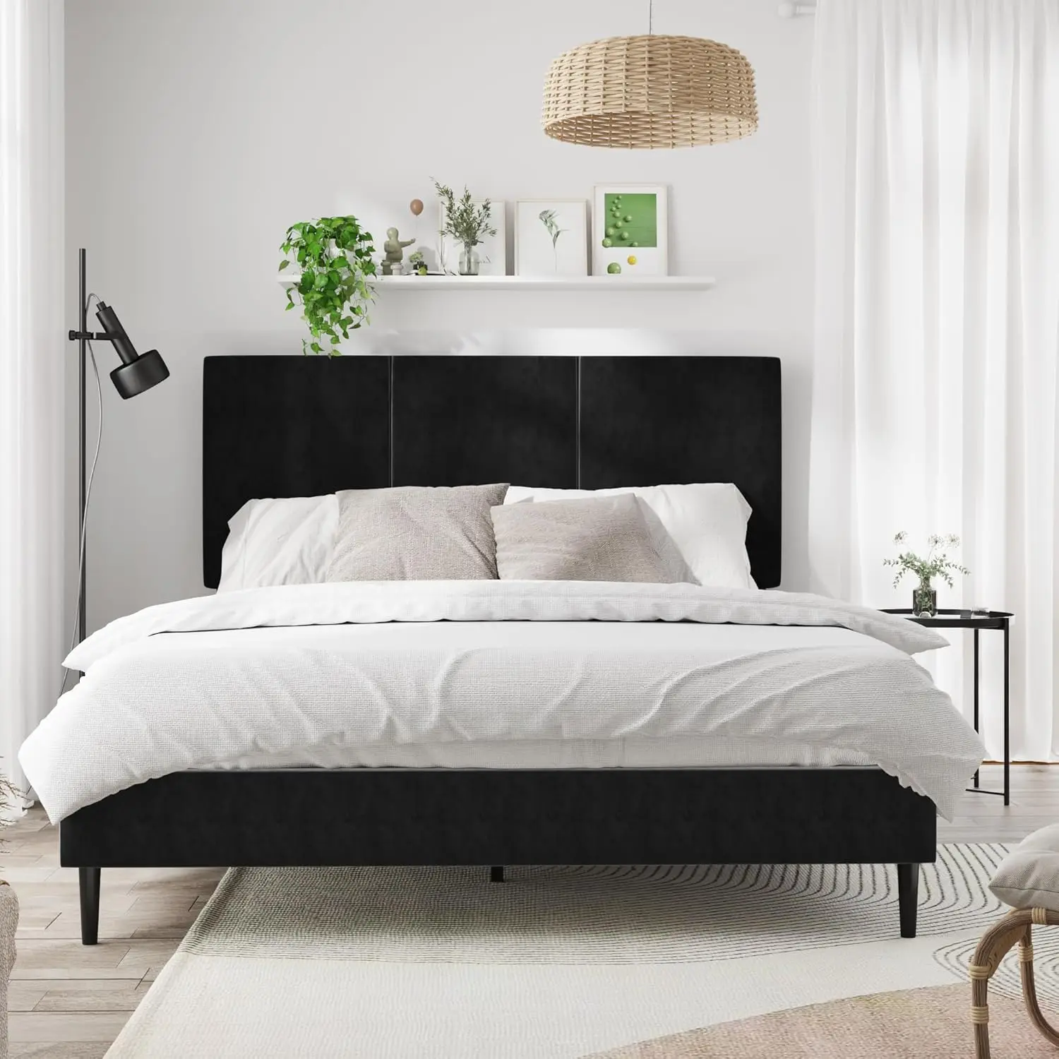 

Full Size Bed Frame with Headboard, Vertical Channel Tufted Heavy Duty Full Size Bed Frame, No Box Spring Needed
