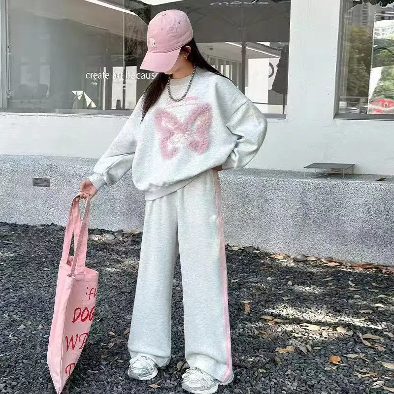 

Autumn Children Girls Clothes Set Teenage Bow Pullover Sweet Solid Top & Pants Bottom 2pcs Kid Sweatshirts Fashion Tracksuits