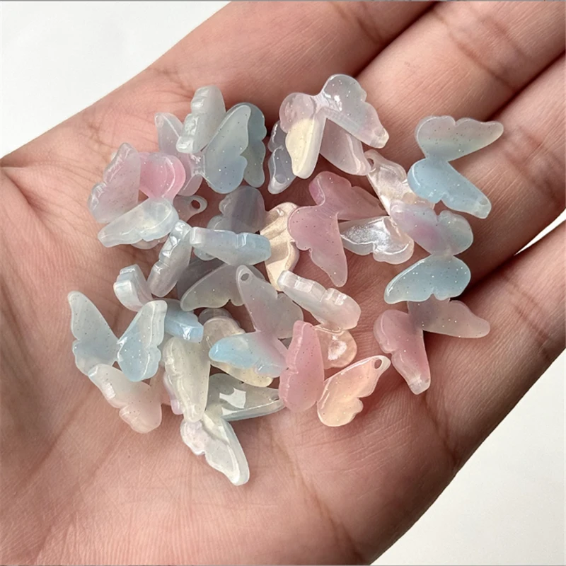 100 Pieces/Lot New Resin Acetic Acid 3D Transparent Butterfly Charm Connectors DIY Hair Earrings Jewelry Findings Accessories