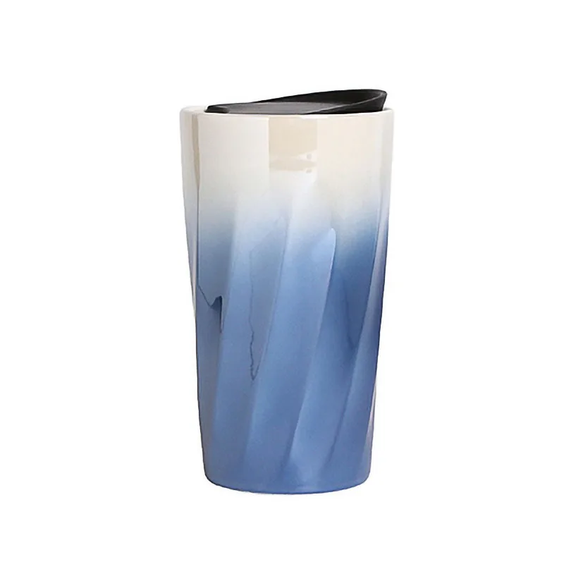 Pastel Color Travel Tumbler, Double Wall Insulated Ceramic Mug Set for Couples, Leak-Proof Lid & Portable Design