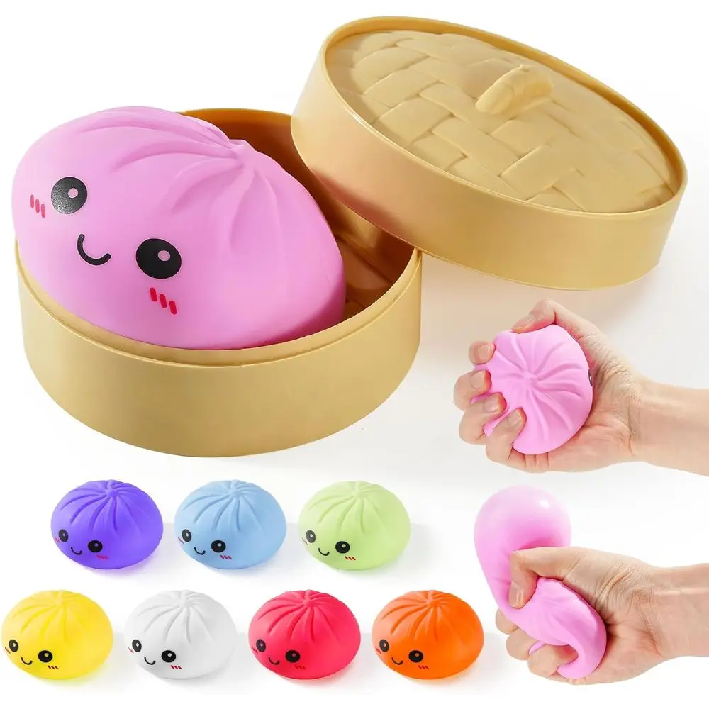 

Dumpling Squishies, Glitter Dumpling Mystery Box, Colorul Dumplings StrBalls idget Sensory Toy, Stocking Stuers with ood Steamer
