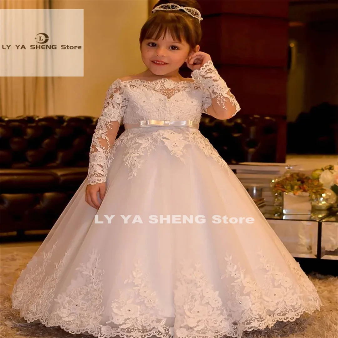 

Flower Girl Dresses for Weddings Princess Lace Long Sleeve Backless Holy First Communion Gowns Party Pageant Dress For Girls