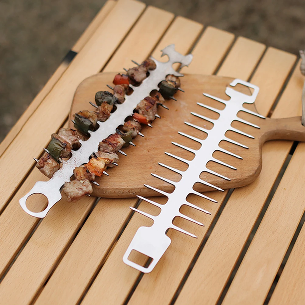 

2 Pcs BBQ Ribs Sticks Stainless Steel Meat Skewers Camping Kebab Portable Disposable Outdoor Party Tools barbecue skewer