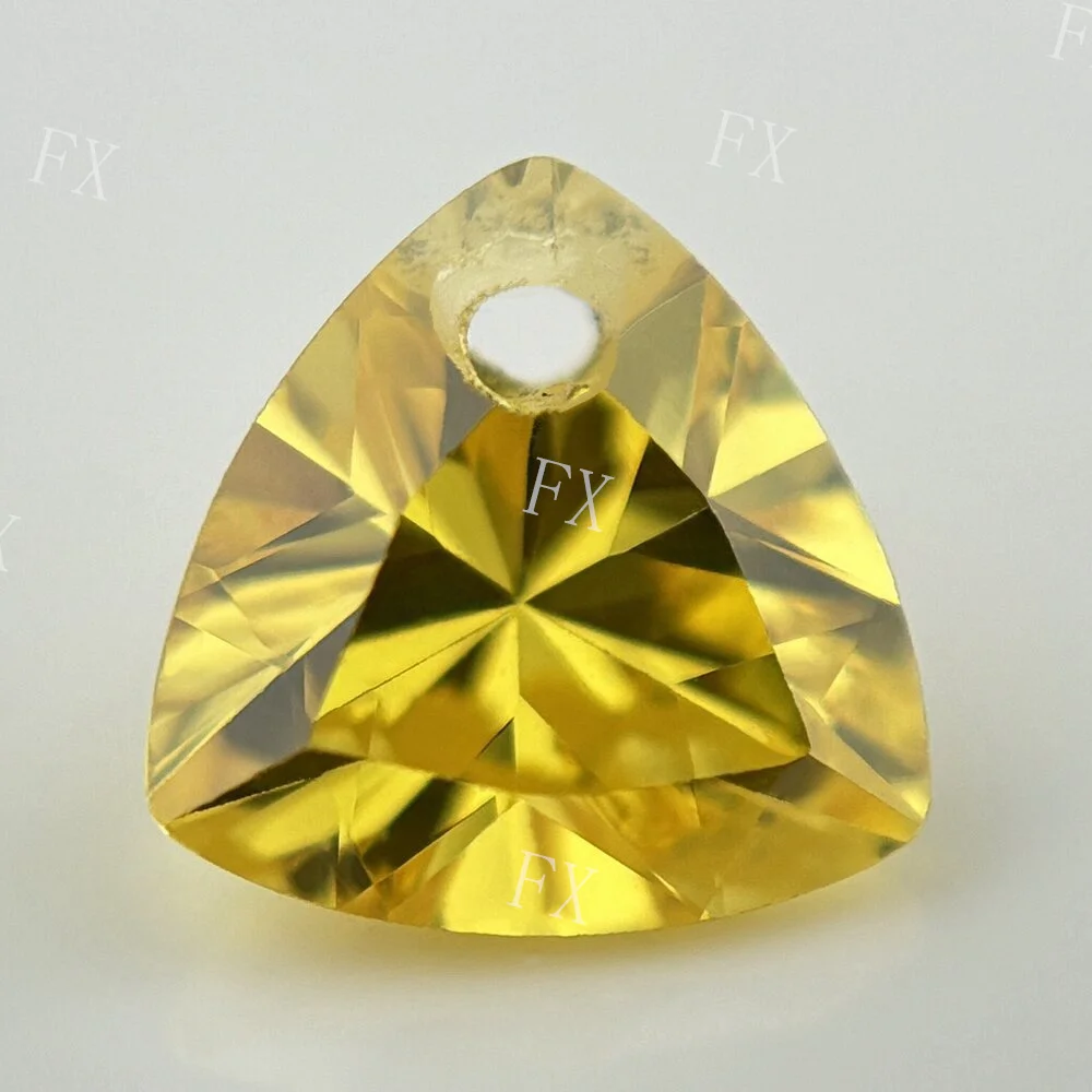 Cubic Zirconia Stone Single Hole Trillion Shape Golden Yellow Brilliant Cut Loose CZ Stones Synthetic Gems Beads 5x5~12x12mm 5A