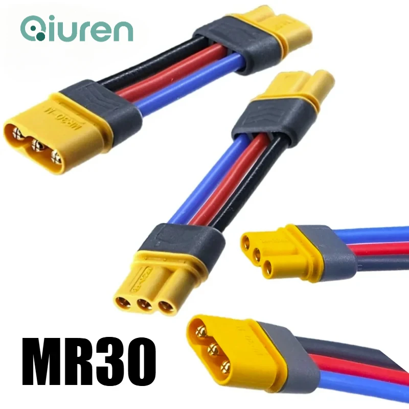 10cm Amass MR30 3-Core15A Male Female Pair Plug, Lithium Battery Banana Plug Connector for RC Drone Charger Cable Connection