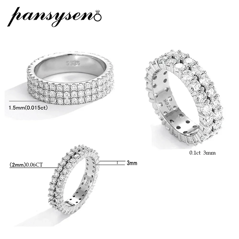 PANSYSEN Brilliant 925 Sterling Silver 1.5MM VVS1 D Color Moissanite Engagement Ring Wedding Bands for Women Luxury Fine Jewlery