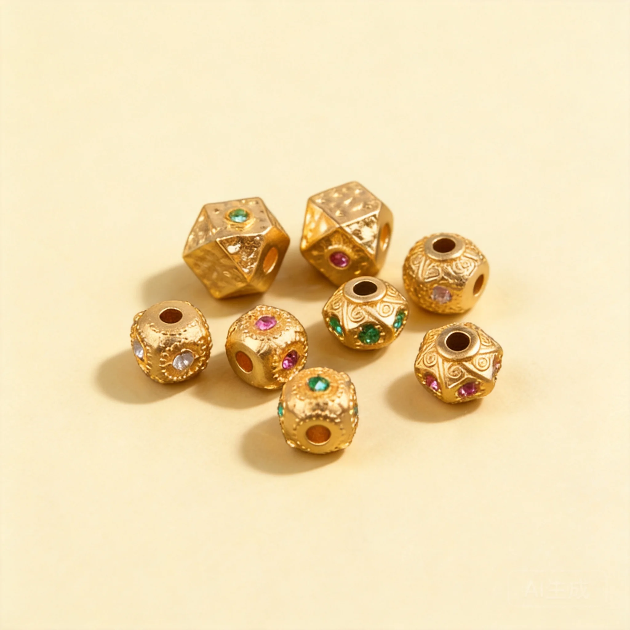 Chinese Style Lucky Auspicious Tarnish Resistant Golden Colorful Zircon Inlaid Lantern Spacer Beads For Diy Handmade Braided Bra