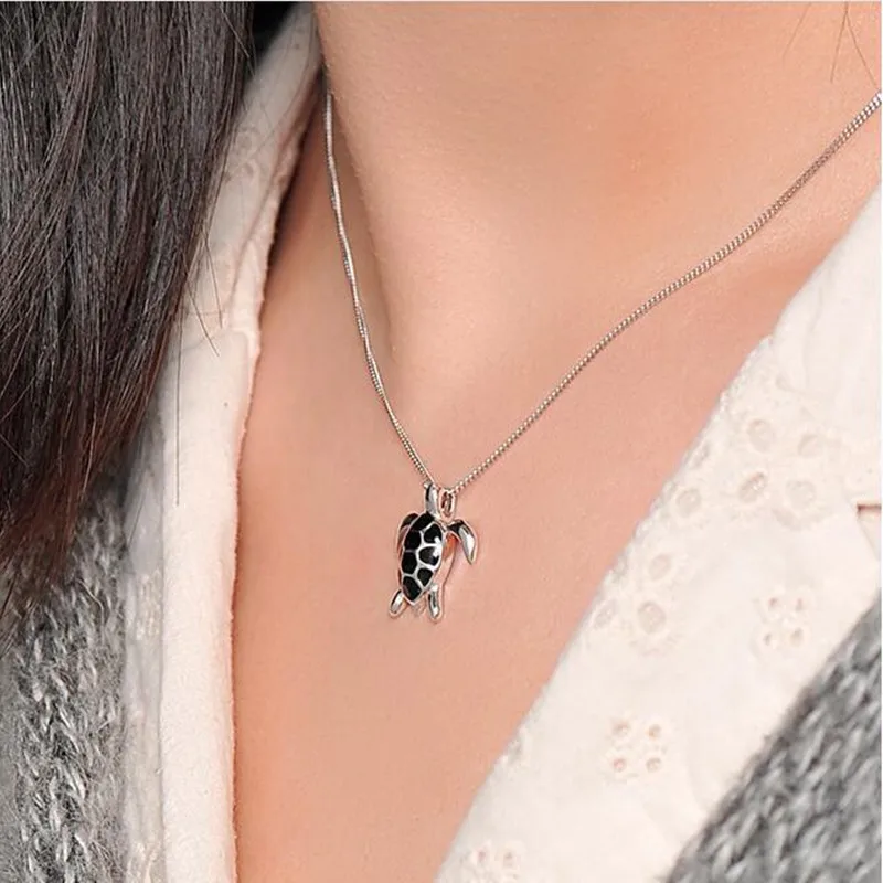 Buyee 925 Sterling Silver Female Big Pendant Chain Cute Turtle Sweet Necklace for Women Unique Fashion Animal Fine Jewelry Chain