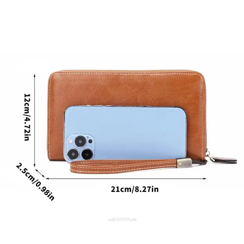 X5XA Portable PU Leather Card Holder Blocking Coin Bag Change Wallet Zippered Cash Purse for Business and Commuters