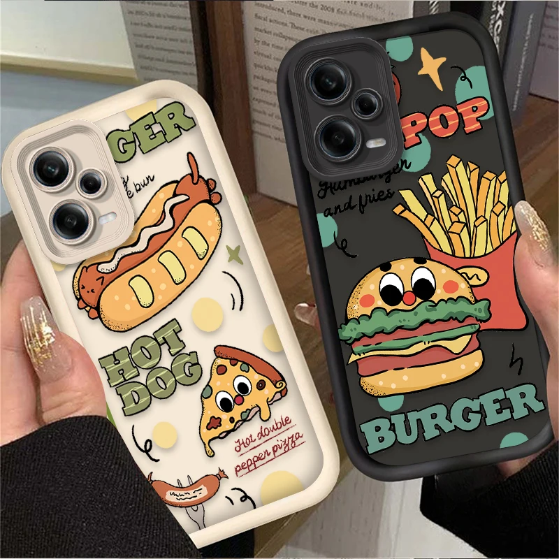 Silicone Case for Xiaomi Redmi Note 13 12 11 Pro Plus 4G 5G 12S 11S 10S 10 9 9S Redmi 14C 13C 12C A3 12 Funny Hamburger Cover