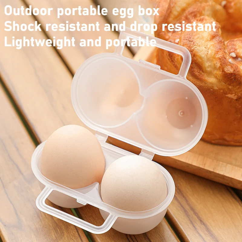 1pc 2-Compartment Egg Storage Protection Box Lunch Shockproof Travel Packaging Bags Hiking Outdoor Camping Tableware Accessories