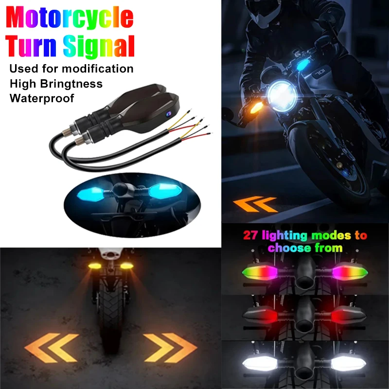 

2 шт. комплект для обновления светодиодного указателя поворота для мотоцикла, 27 режимов освещения, водонепроницаемый яркий сигнальный светильник для ремонта мотоцикла, электронного велосипеда