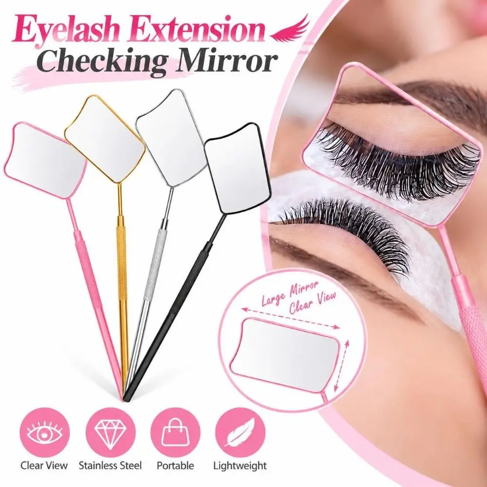 Stainless Steel Eyelash Extension Checking Mirror Fan Shaped Large Lash Lifting Mirror Hand Held Makeup Mirror Beauty Tools