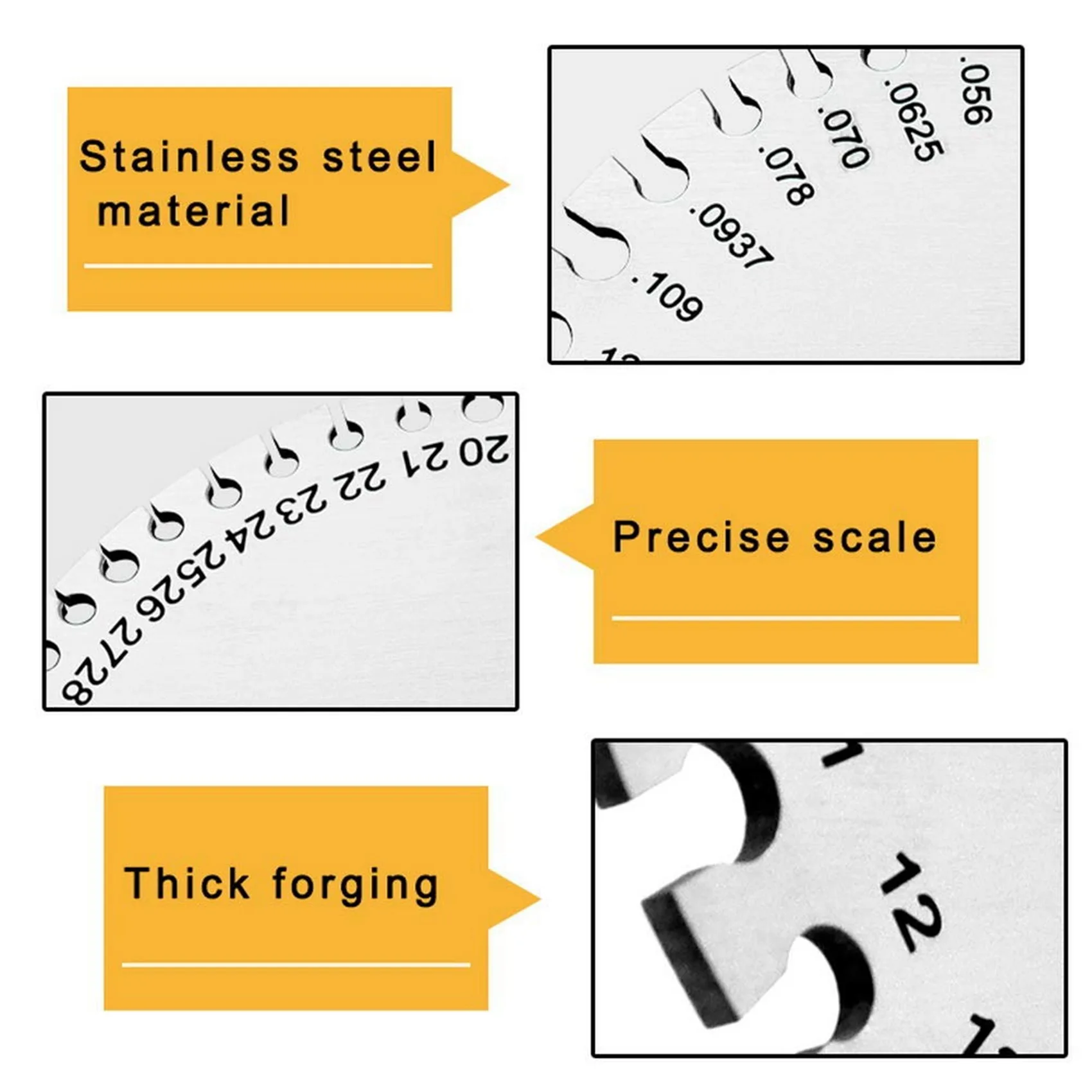 เกจวัดความหนา ABKL-2 ชิ้น ทำจากสแตนเลส, เครื่องมือวัดขนาดลวด - เกจวัดความหนาของลวดกลม สายเคเบิล และแผ่นโลหะ