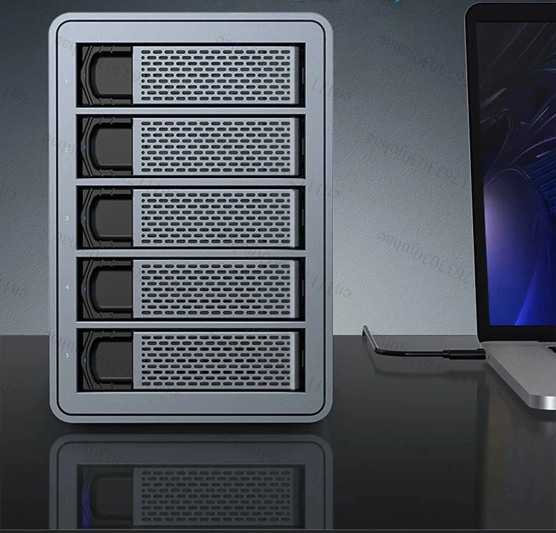 2.5 3.5 inch SATA HDD SSD Enclosure 4/5 Bay RAID External Case House Multi Slot Port 5*18TB RGB Silent Fan HDD Case