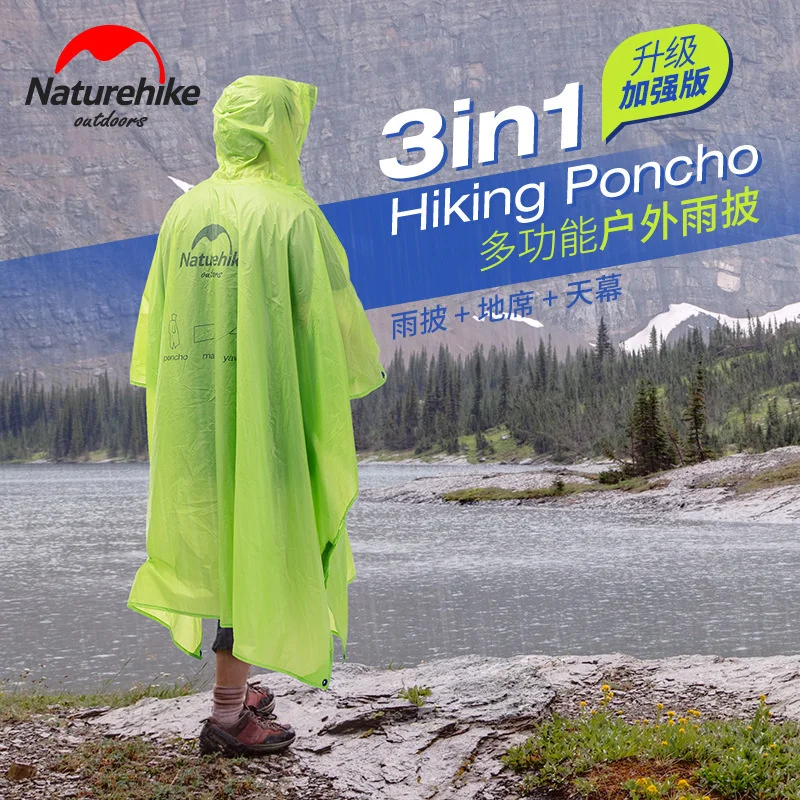 Naturehike Single Person Poncho Raincoat Backpack Cover Outdoor Awning Camping Mini Tarp Sun Shelter 20D Silicone 210T Taffeta