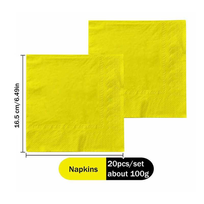 Vibrant Colourful Napkins Tablecloth Yellow Printed Paper for Birthday Wedding Party Family Gathering Essential Gifts Set
