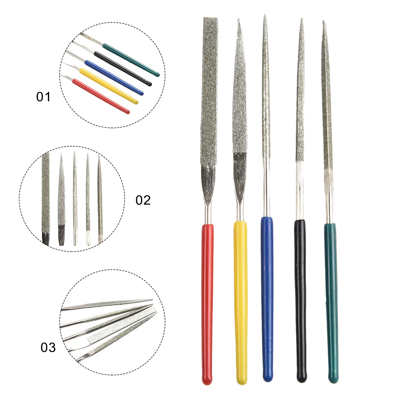 5Pcs Small Diamond Files Needle Set Pocket Diamond Files Woodworking DIY 2×100mm Triangle Square Round Flat Semicircle Hand Tool