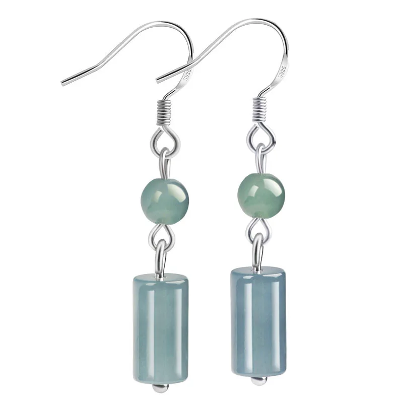 

Blue Myanmar Jade Earrings Carved Charm Gemstone Gift Natural Jewelry Vintage 925 Silver Real Burmese Jadeite Luxury