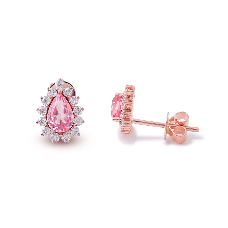 

Provence 14K Rose Gold Cluster Stud Earrings With Pear Lab Pink Sapphire For Lady‘s Jewelry Elegant Design Earrings Gift