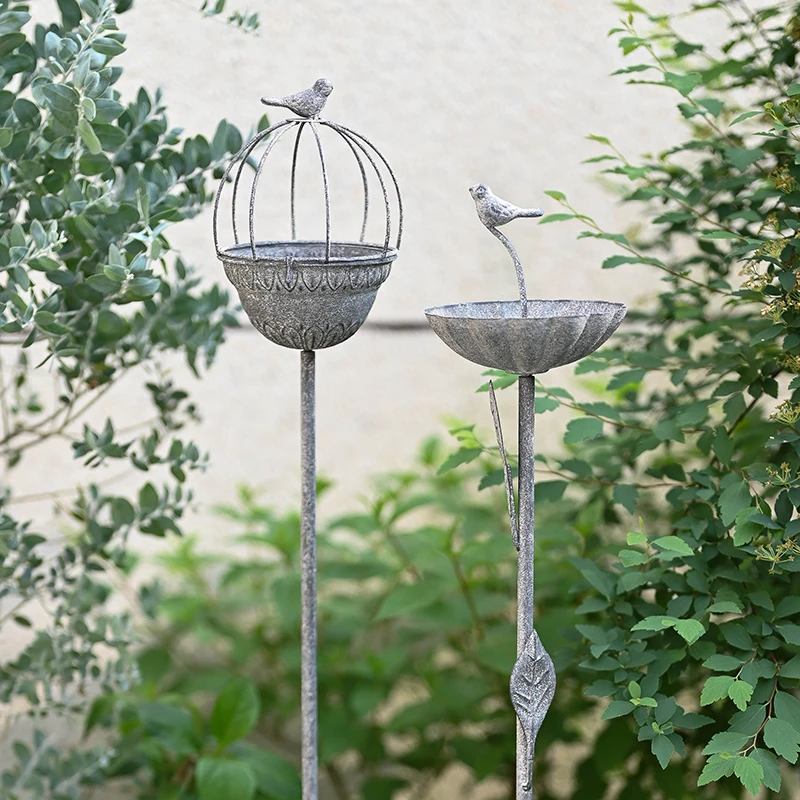 French Bird Feeder for Garden Iron Flower Support Stake with Bird Decor Outdoor Yard Ornament Vintage Plant Trellis for Climbing