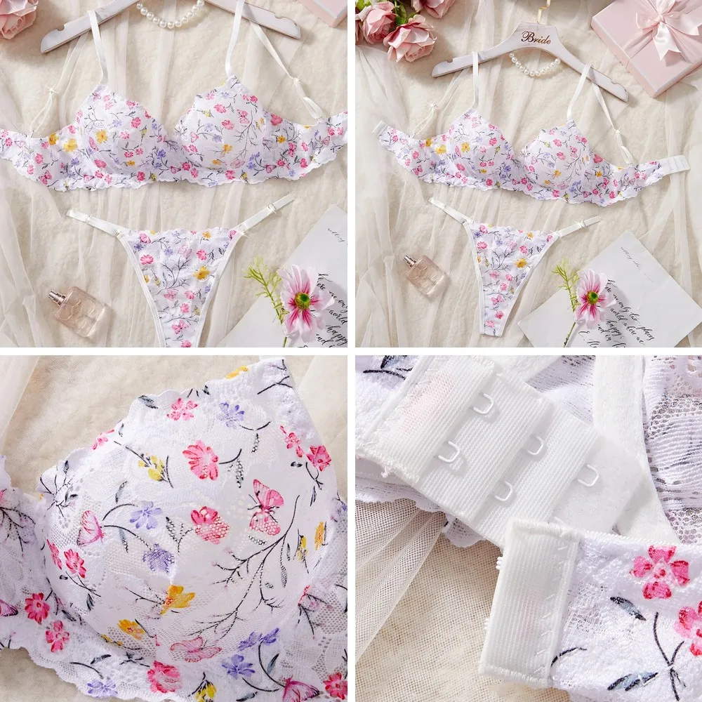 

Sexy Lace Floral Lingerie Set: Cute See-Through Bra & Thong Underwear for Women