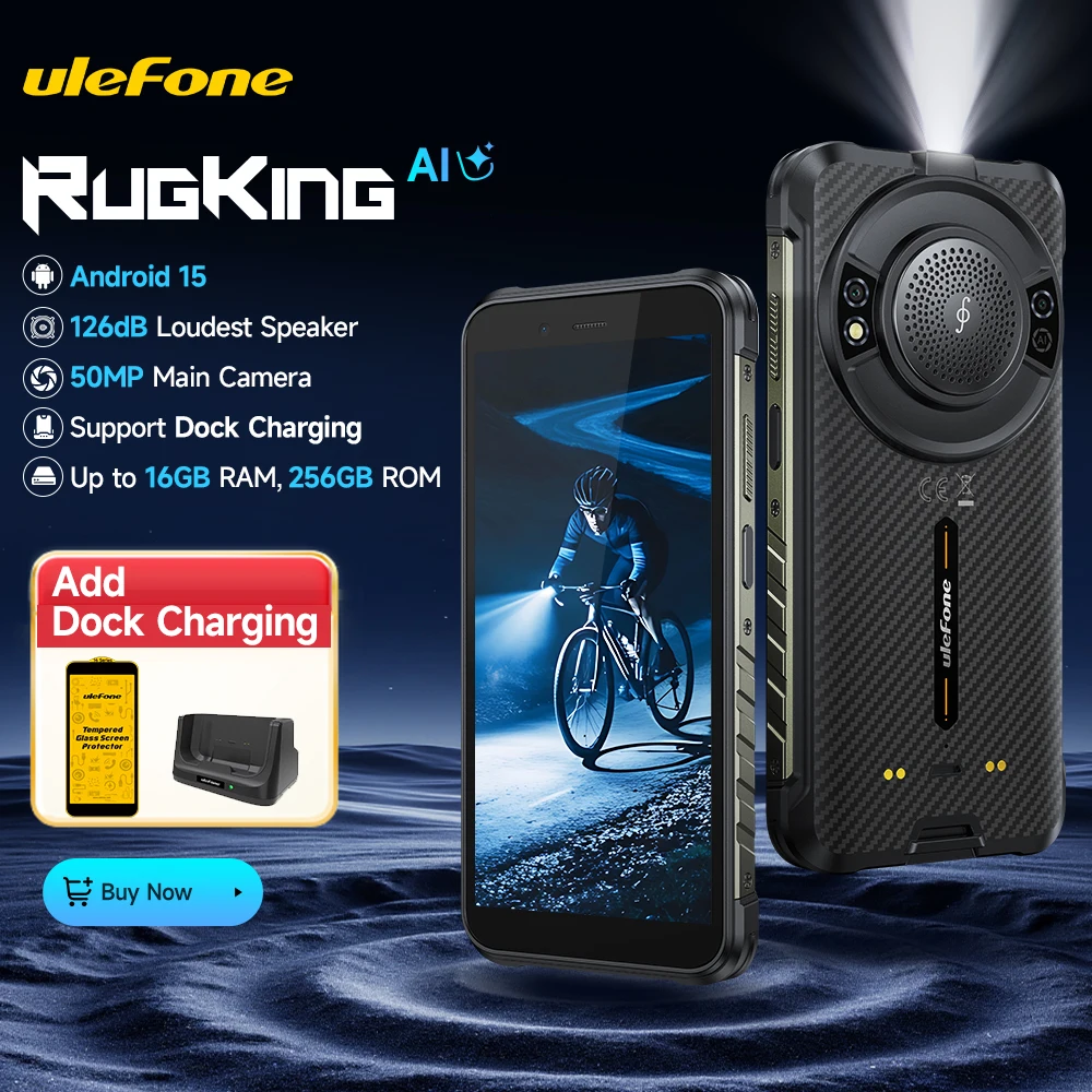 Ulefone RugKing 4G Robuuste smartphone Android 15 Tot 16 GB RAM + 256 GB ROM 9600 mAh NFC 5,99 "display Luidspreker Waterdichte telefoon