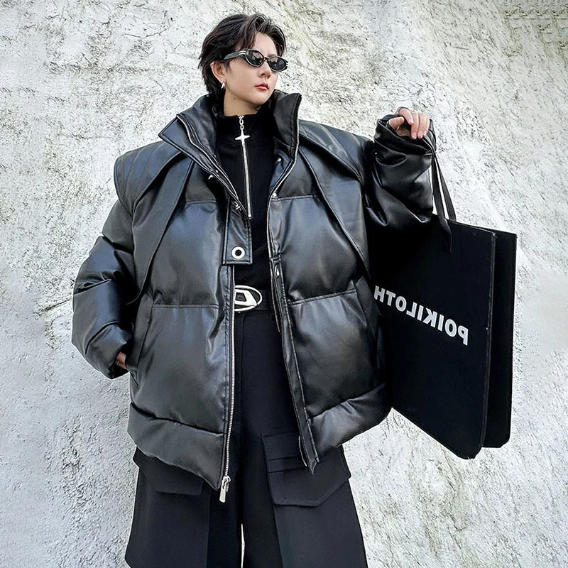 LUZHEN cappotto in cotone tinta unita da uomo in pelle tinta unita in piedi giacca imbottita Oversize allentata Casual 2024 personalità maschile inverno LZ5755