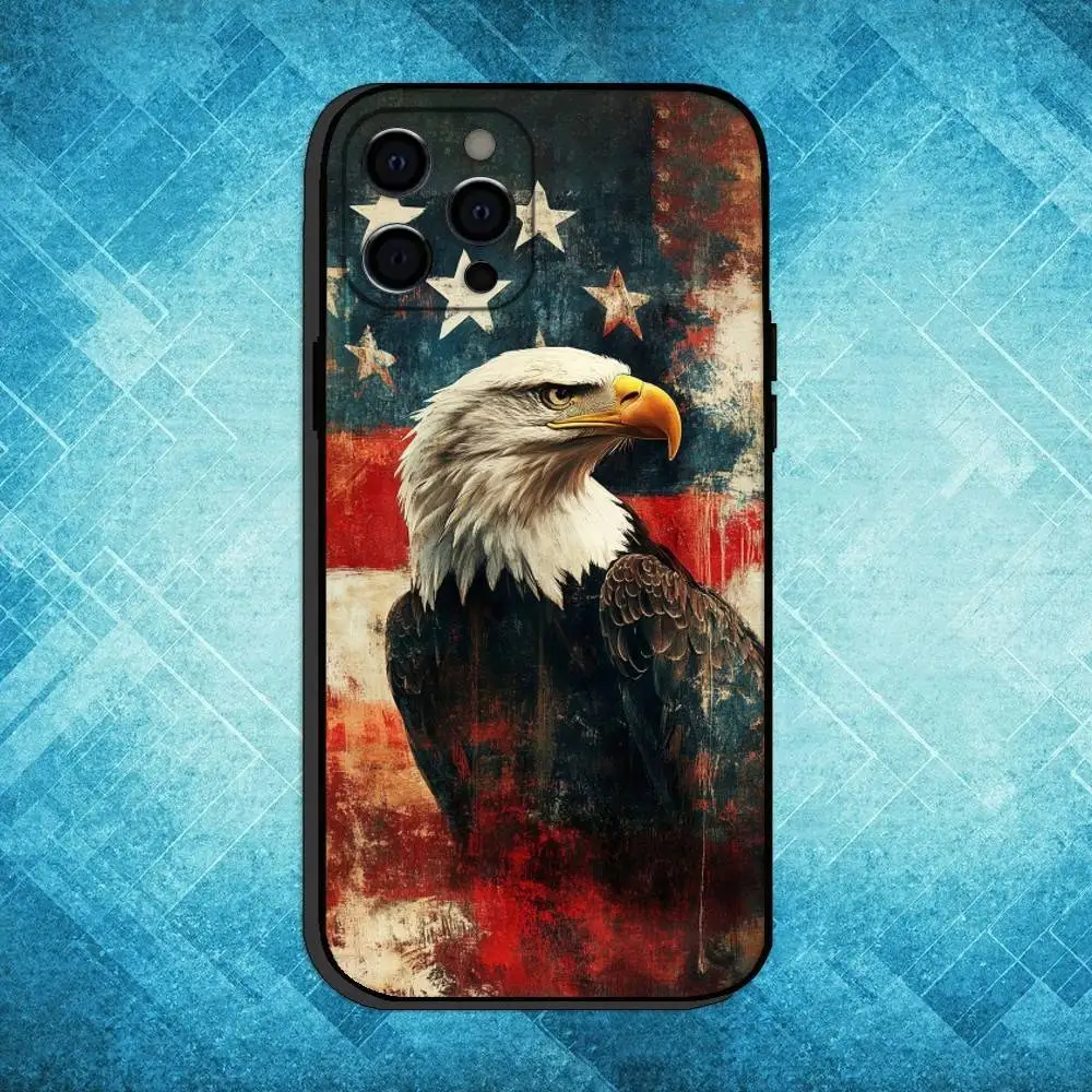 حافظة هاتف النسر الأصلع الوطني الأمريكي لهاتف iPhone17,16,15,14,13,12,11 Plus، Pro Max غطاء أسود ناعم