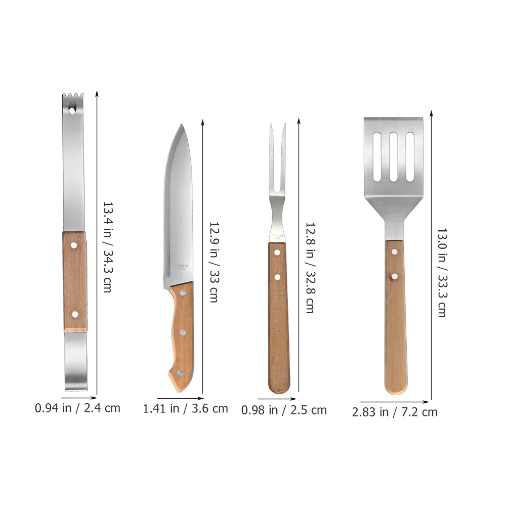 

1 set BBQ Tool Set Stainless Steel Wood H Grill Fork Spatula Knife Tongs Camping Barbecue Accessories Outdoor Grilling Kit