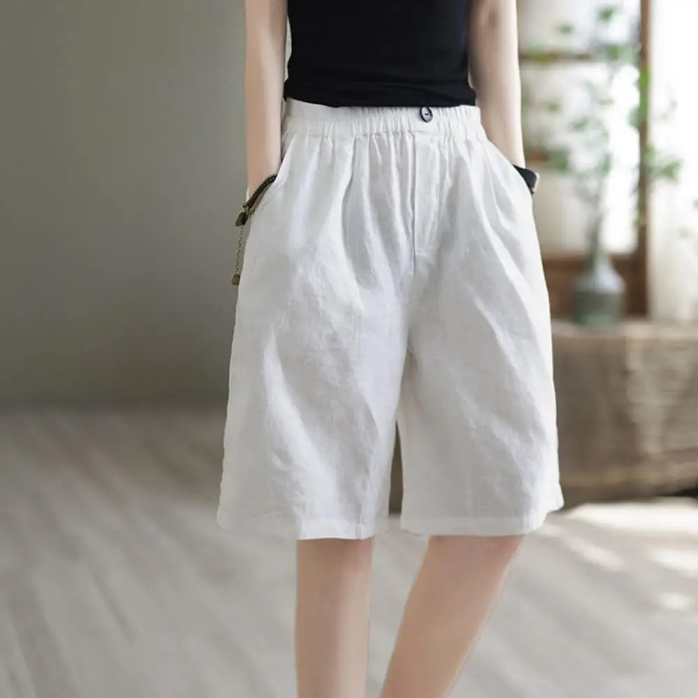 Affascinanti pantaloni a gamba larga pantaloncini al ginocchio da donna alla moda tasche larghe elastiche a vita alta per la spiaggia Casual o tutti i giorni