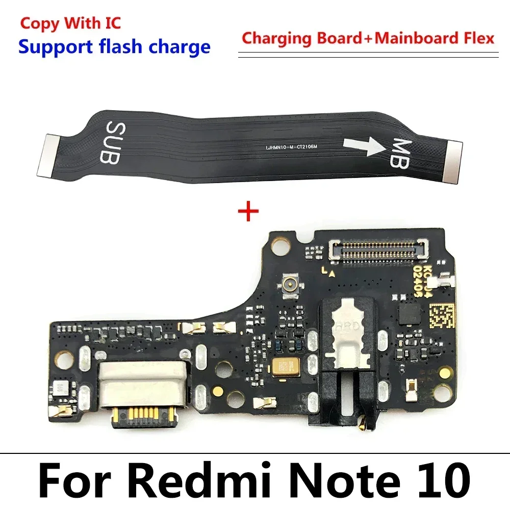 Port de charge USB pour Redmi Note 10 et Redmi Note 10S, connecteur de micro, carte mère principale, câble flexible LCD, pièce de rechange