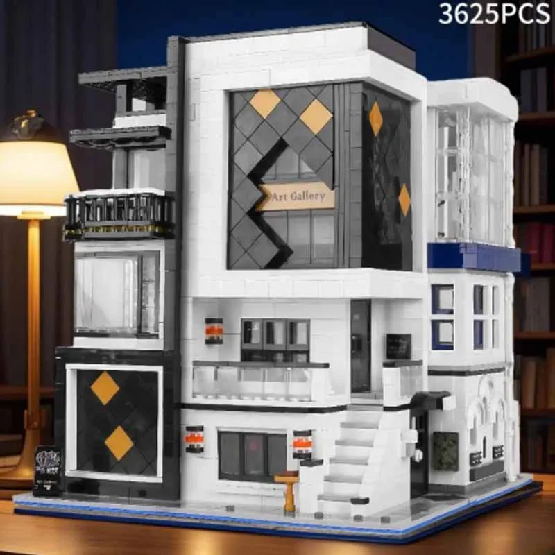 

3625PCS MOC Art Museum Model City Street View Series LED Light Building Blocks House DIY Children's Puzzle Toy Gift