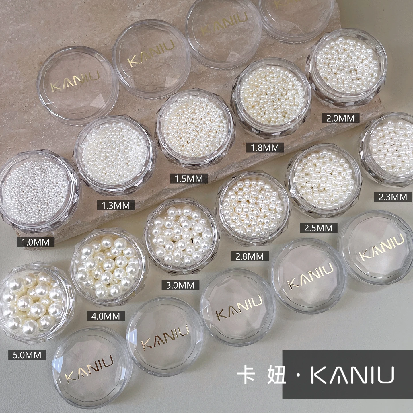 Kaniu 1 Box mit 3D-Nagelschmuck, rund, hochglänzend, Imitationsperle, 1–6 mm, gemischte Größe, lichtecht, luxuriöser Nagelschmuck, Kunstdekoration
