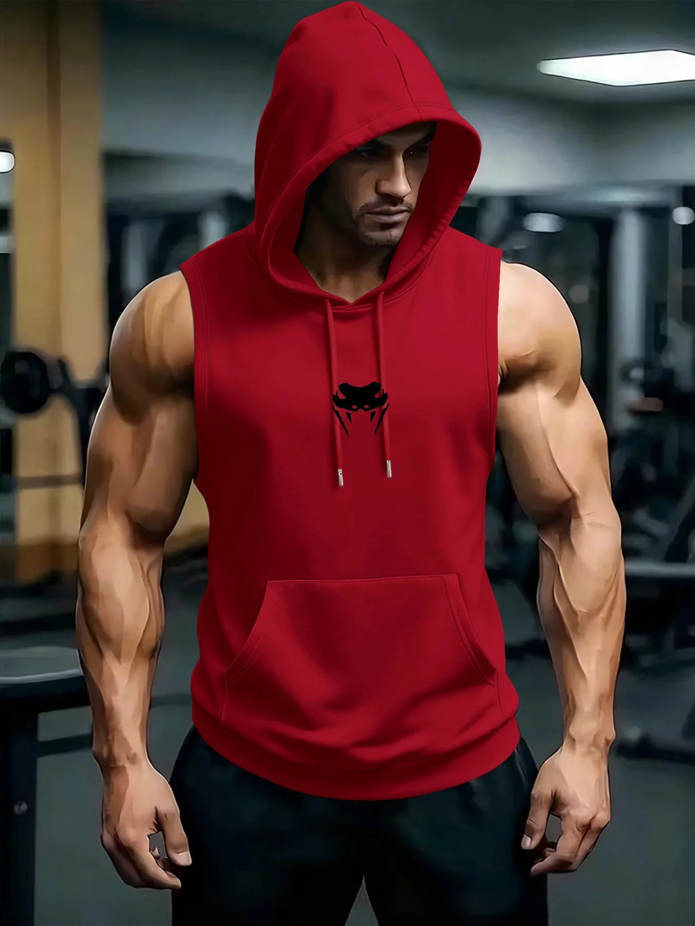 Men's new hooded shirt, sports and leisure sleeveless vest, fitness and running sports men's outdoor travel streetwear
